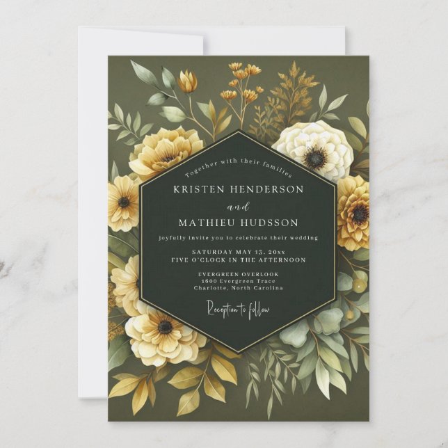 Olive Ochre Botanical Wedding Invitation (Front)