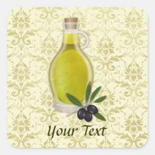 Olive Oil Bottle and Damask Pattern Square Sticker