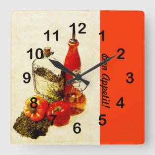 Olive oil bottles cooking still life square wall clock