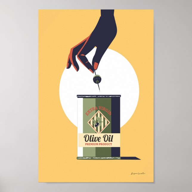 Olive oil can retro vintage  poster  kitchen (Front)