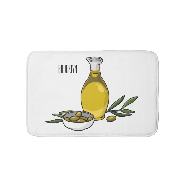 Olive oil cartoon illustration  bath mat (Front)