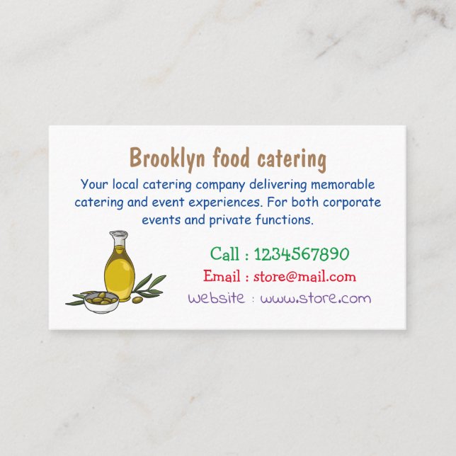 Olive oil cartoon illustration business card (Front)