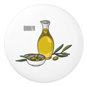 Olive oil cartoon illustration ceramic knob