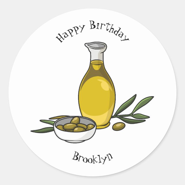 Olive oil cartoon illustration classic round sticker (Front)