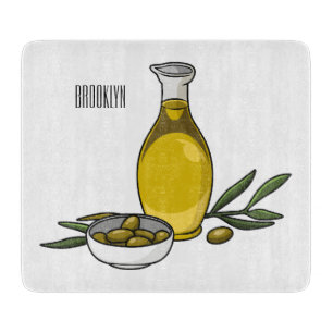 Olive oil cartoon illustration cutting board