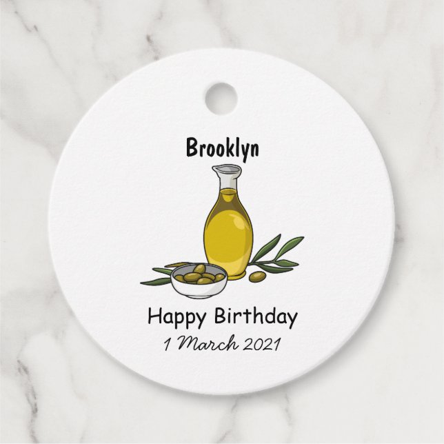 Olive oil cartoon illustration favour tags (Front)