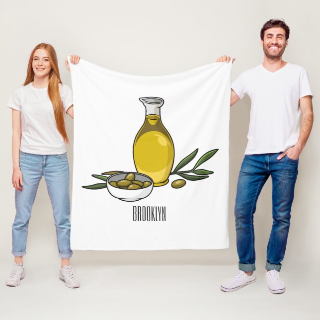 Olive oil cartoon illustration  fleece blanket (In Situ)