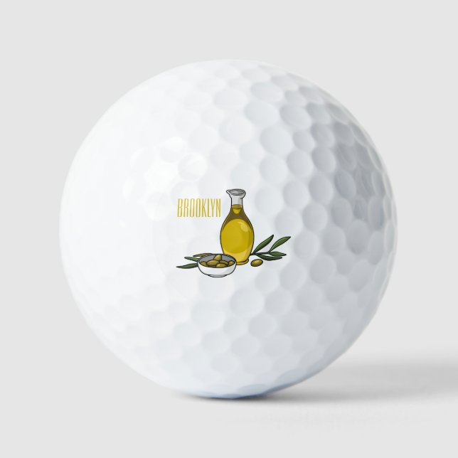 Olive oil cartoon illustration  golf balls (Front)