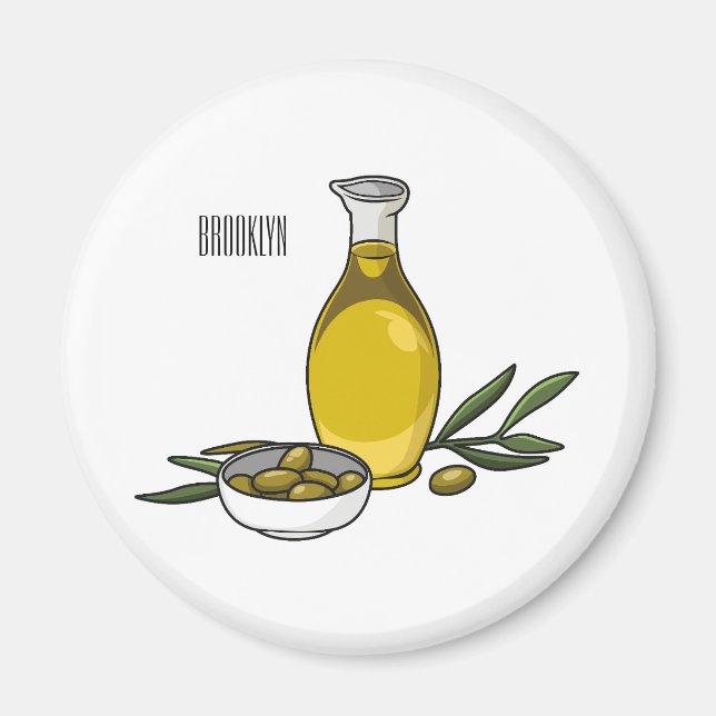 Olive oil cartoon illustration  magnet (Front)