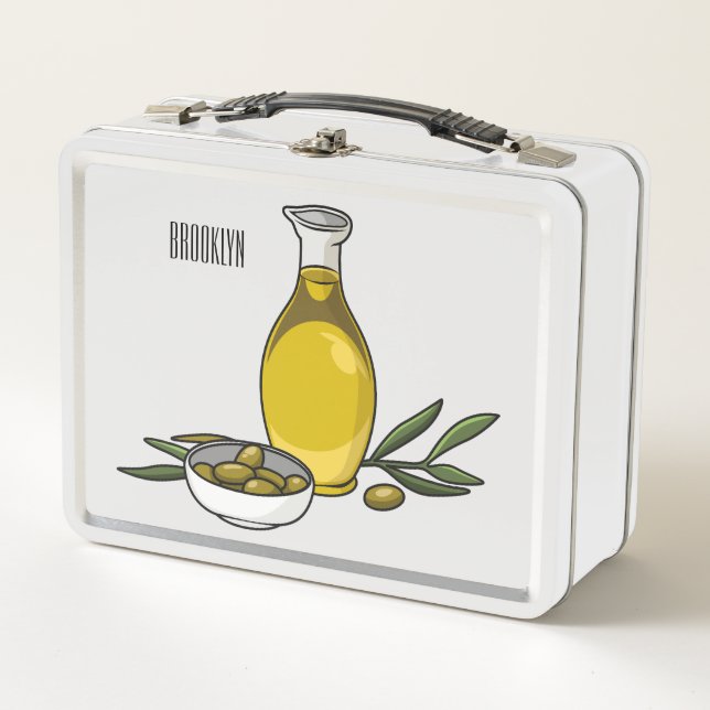 Olive oil cartoon illustration  metal lunch box (Front)