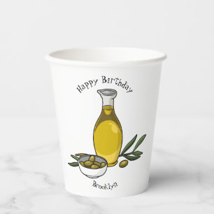 Olive oil cartoon illustration paper cups