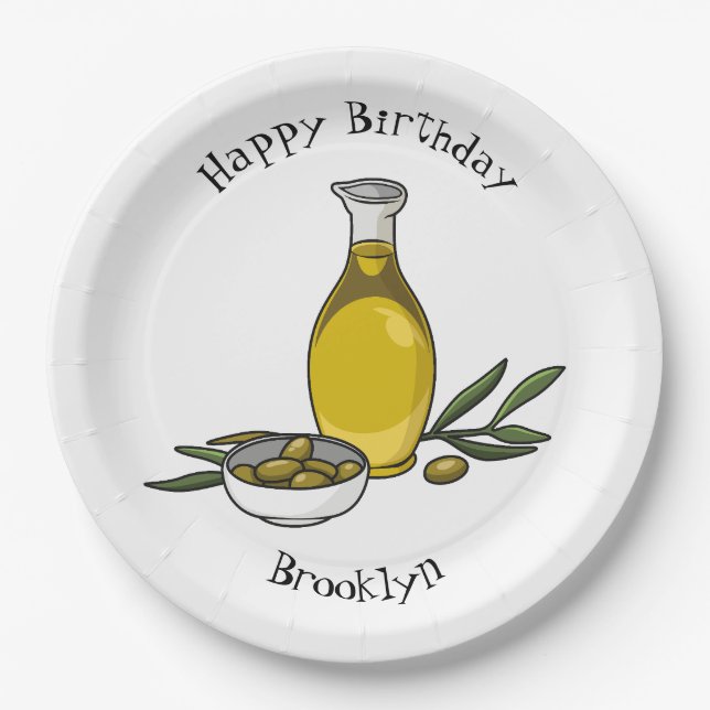 Olive oil cartoon illustration paper plate (Front)