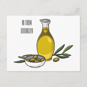 Olive oil cartoon illustration postcard