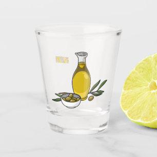 Olive oil cartoon illustration shot glass