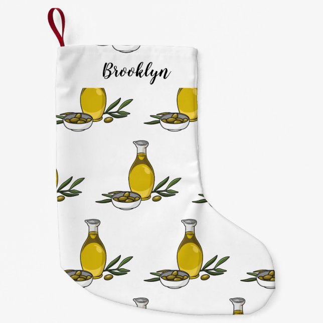 Olive oil cartoon illustration small christmas stocking (Front)