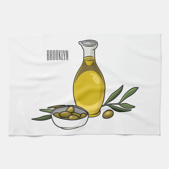 Olive oil cartoon illustration  tea towel (Horizontal)
