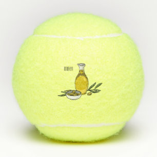 Olive oil cartoon illustration tennis balls