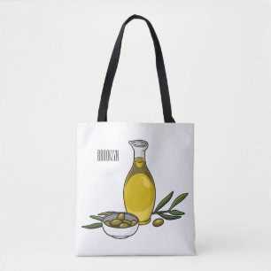 Olive oil cartoon illustration tote bag