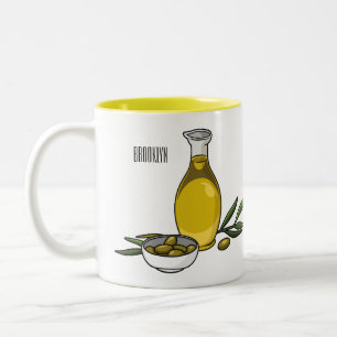 Olive oil cartoon illustration Two-Tone coffee mug
