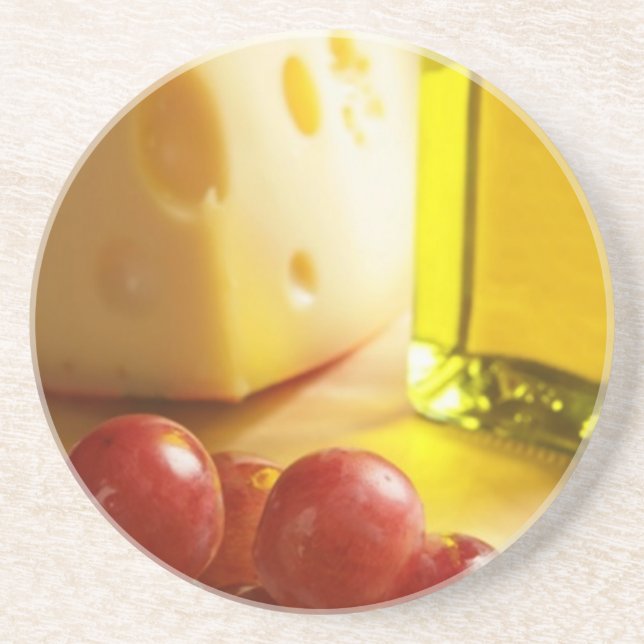Olive Oil, Cheese and Grapes Sandstone Coasters (Front)