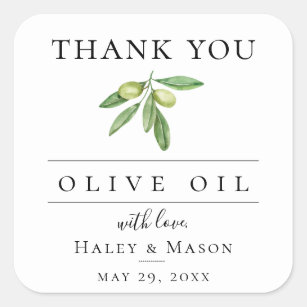 Olive Oil Favour Thank You Square Sticker