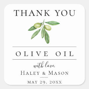 Olive Oil Favour Thank You Square Sticker