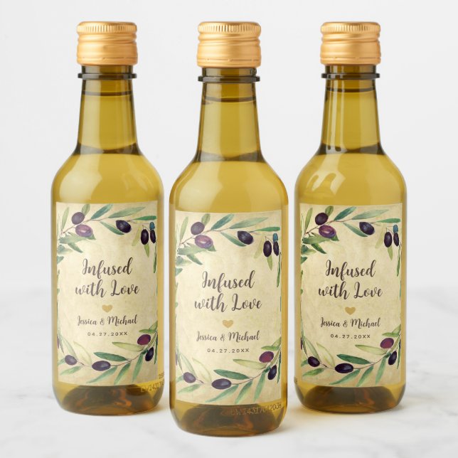 Olive Oil Infused with Love Rustic Wedding Favours Wine Label (Bottles)