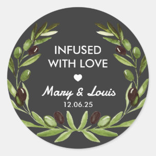Olive oil Infused with love Wedding Favor sticker