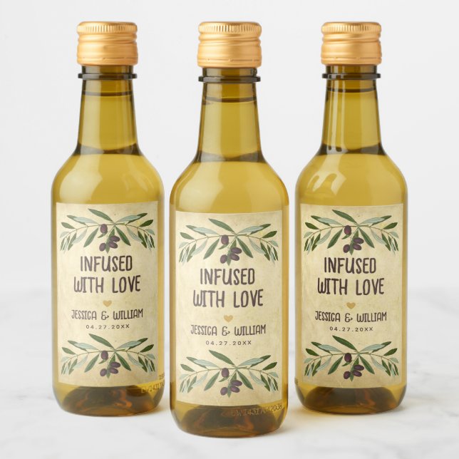 Olive Oil Rustic Wedding Infused with Love Foliage Wine Label (Bottles)