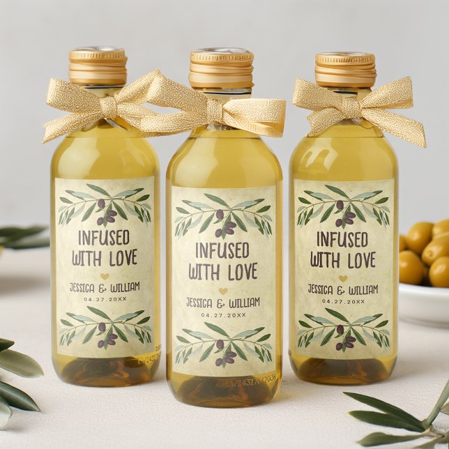 Olive Oil Rustic Wedding Infused with Love Foliage Wine Label (Creator Uploaded)