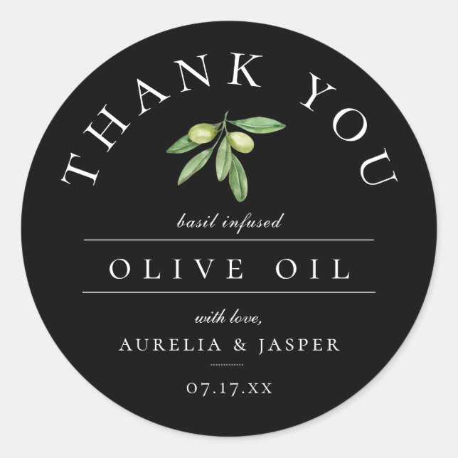 Olive Oil Thank You Favour Black Classic Round Sticker (Front)