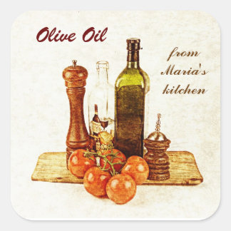 Olive oil - vegetable oil bottles with veggies square sticker