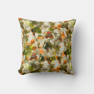 Olive & Orange Autumn Abstract Watercolor Floral  Cushion