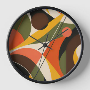 Olive Orange Retro Geometric Abstract Clock