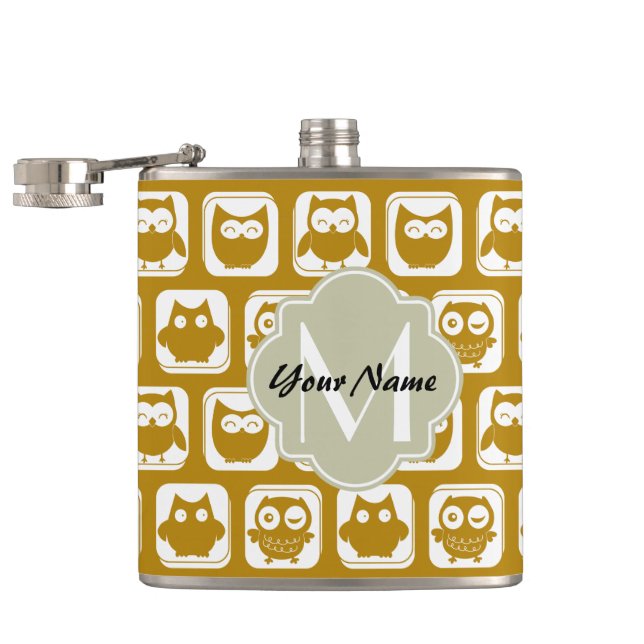 Olive Owls Custom Monogram Hip Flask (Opened)