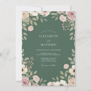 Olive Painted Foliage Wedding Invitation