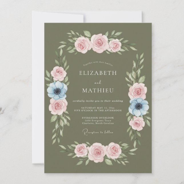 Olive Pastel Petal Wedding Invitation (Front)