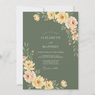 Olive Peach Botanical Rustic Wedding Invitation