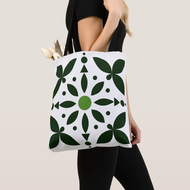 Olive Petal Grid Tote Bag (Close Up)