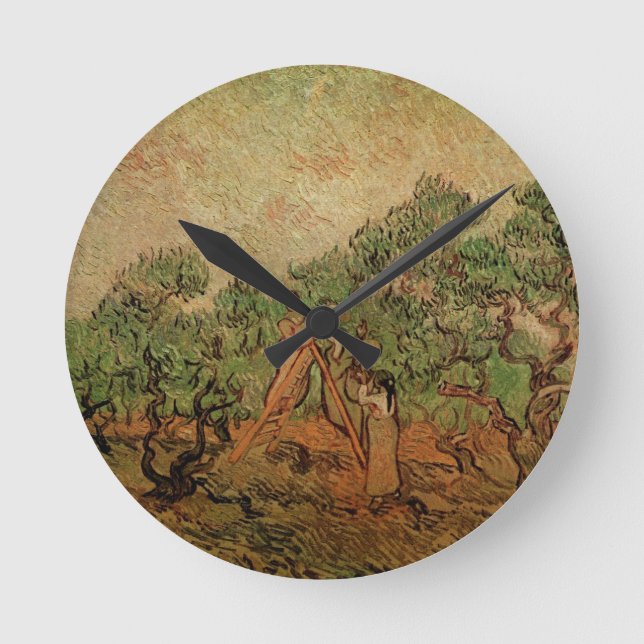 Olive Picking by Vincent van Gogh Round Clock (Front)