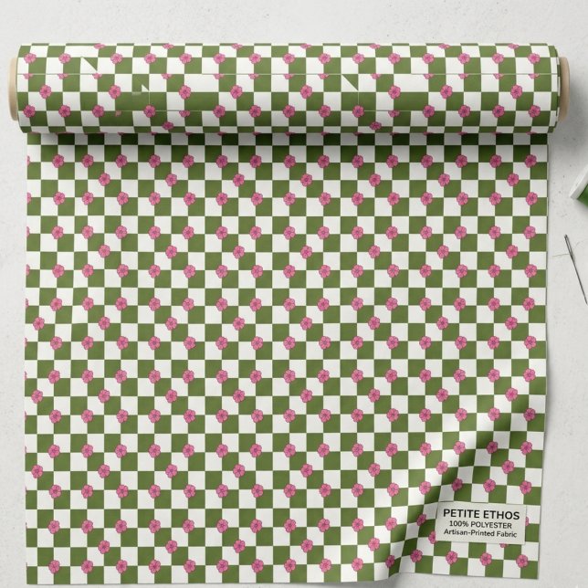 Olive Pink Floral Chequerboard Polyester Fabric (Creator Uploaded)