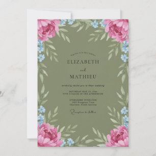Olive Pink Watercolor Wedding Invitation