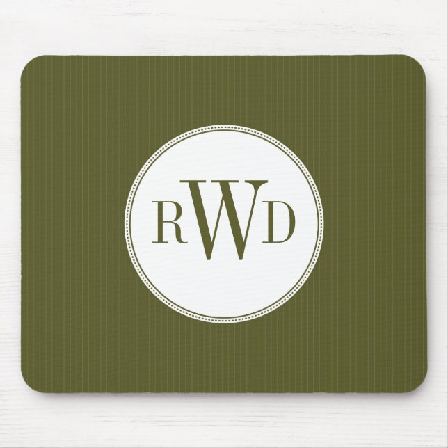 Olive Pinstripe Monogram Mousepad (Front)