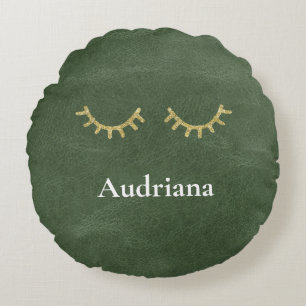 Olive Pistachio Green Gold Glitz Eyelashes Round Cushion