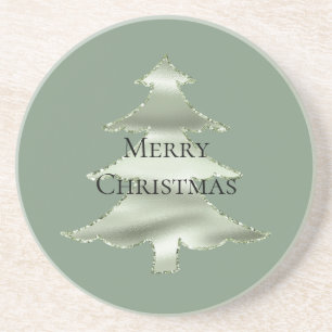 Olive Pistachio Mint Green Christmas Tree Coaster