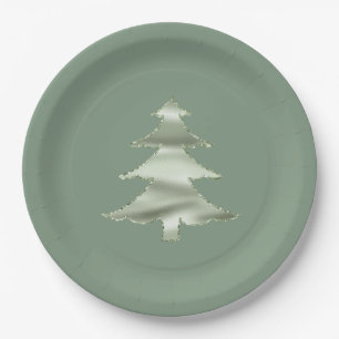 Olive Pistachio Mint Green Christmas Tree Paper Plate