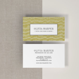 Olive   Plain Elegant Linen Look Professional  Business Card