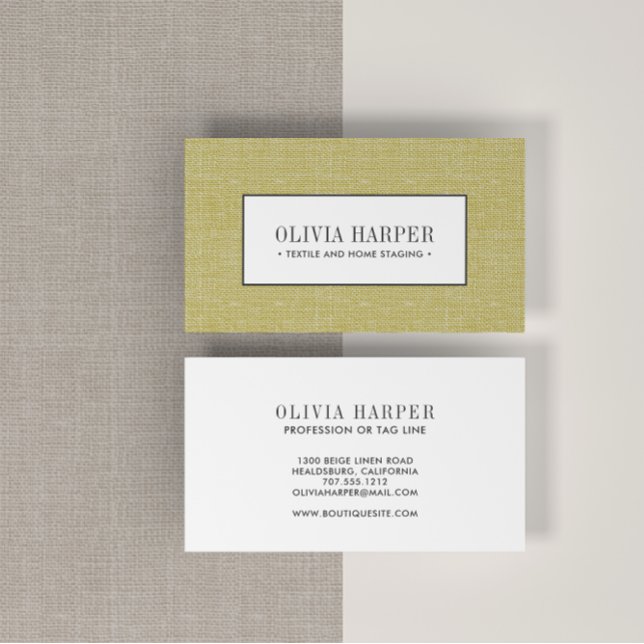 Olive | Plain Elegant Linen Look Professional  Business Card (Creator Uploaded)