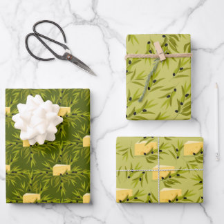 Olive Plant Branches Green Pattern Wrapping Paper Sheet