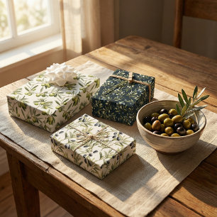 Olive Plant Branches: Nature-Inspired Design Wrapping Paper Sheet